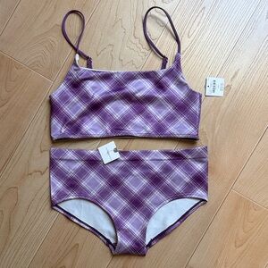 By Anthropologie The Renna Plaid Purple Bra Underwear Set Size S/M NWT